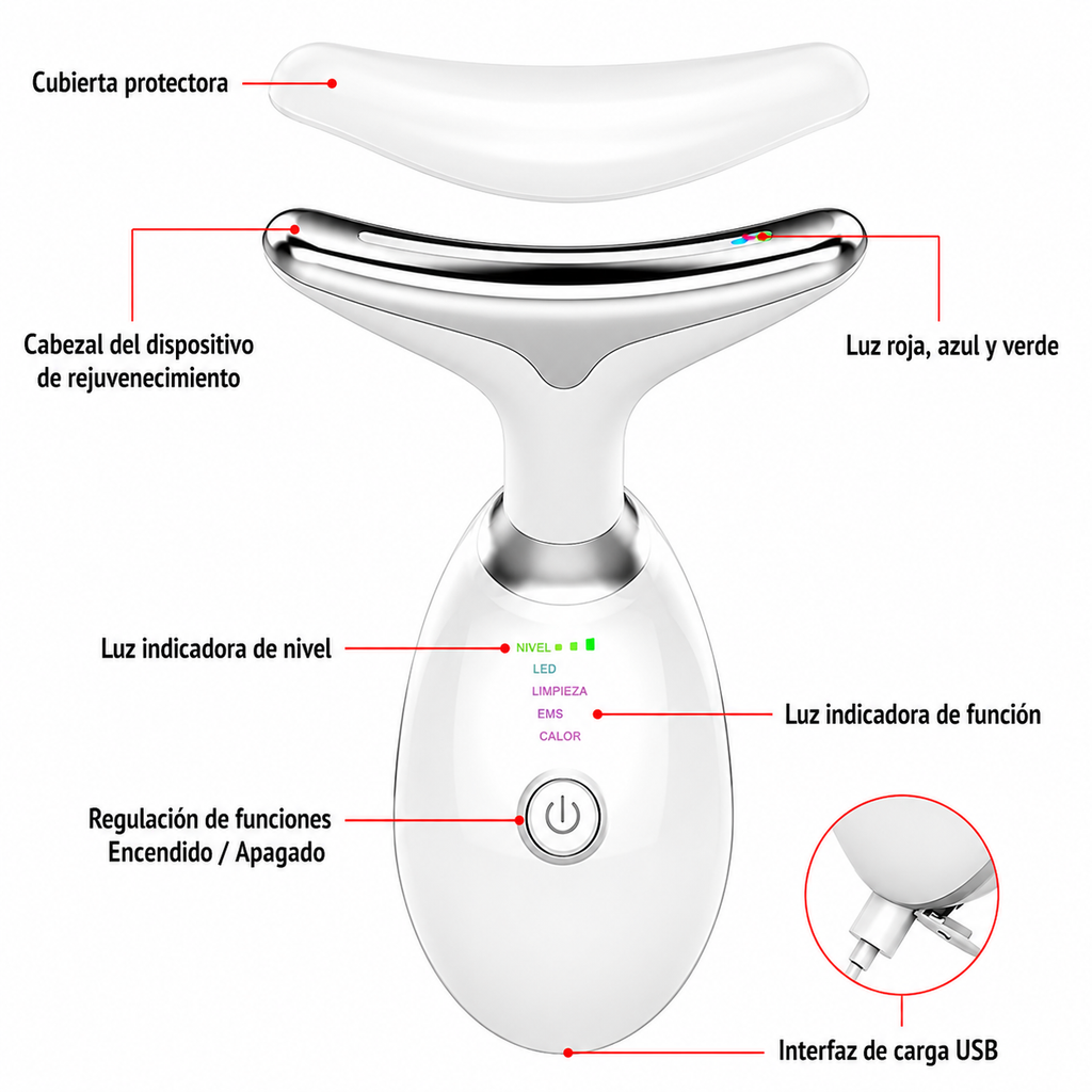 “Lifting Facial en Casa – Masajeador LED Reafirmante Antiarrugas”
